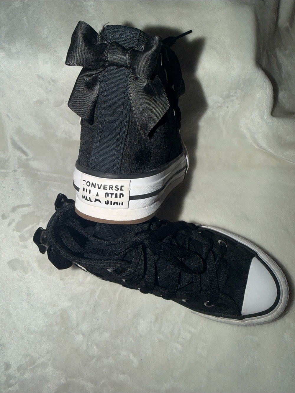 Converse Chuck Taylor All Star Black Polka Dot High Tops Bow Youth Size 1 - Picture 5 of 13